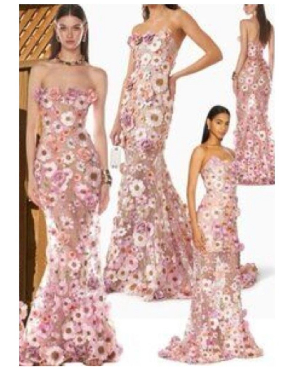 Bronx and Banco Pink Floral Strapless Mesh Gown